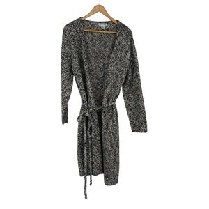 Vintage Mohair‎ Wool Blend Gray White Speckled Knit Belted Long Cardigan Size M